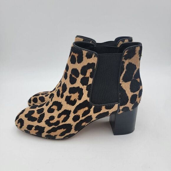 Kate Spade Block Heel Leopard Print Ankle Booties size 7 Real Fur Pull On boots - Picture 1 of 11